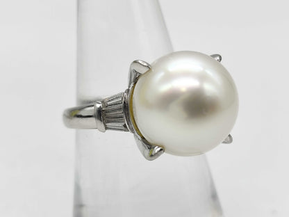 Pearl Ring 12.1mm Diameter, 0.31ct, Pt900, 9.8g