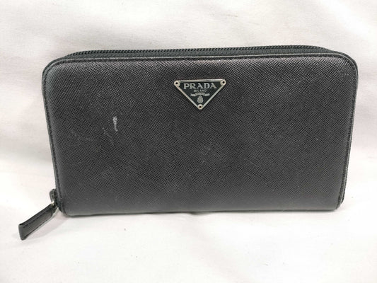 PRADA Leather Triangle Logo Zip Long Wallet