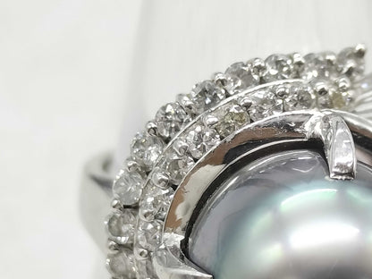 Black South Sea Pearl Ring, Diameter 10.4mm, D0.68ct, Pt900, 10.9g 