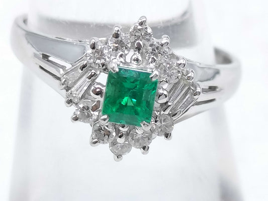 E0.27ct D0.23ct Pt900 3.6g Ring 