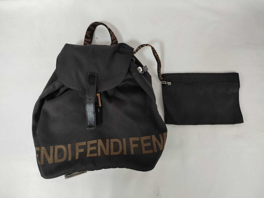 FENDI FENDI Logo Nylon Backpack Black Accessories with Pouch Rucksack