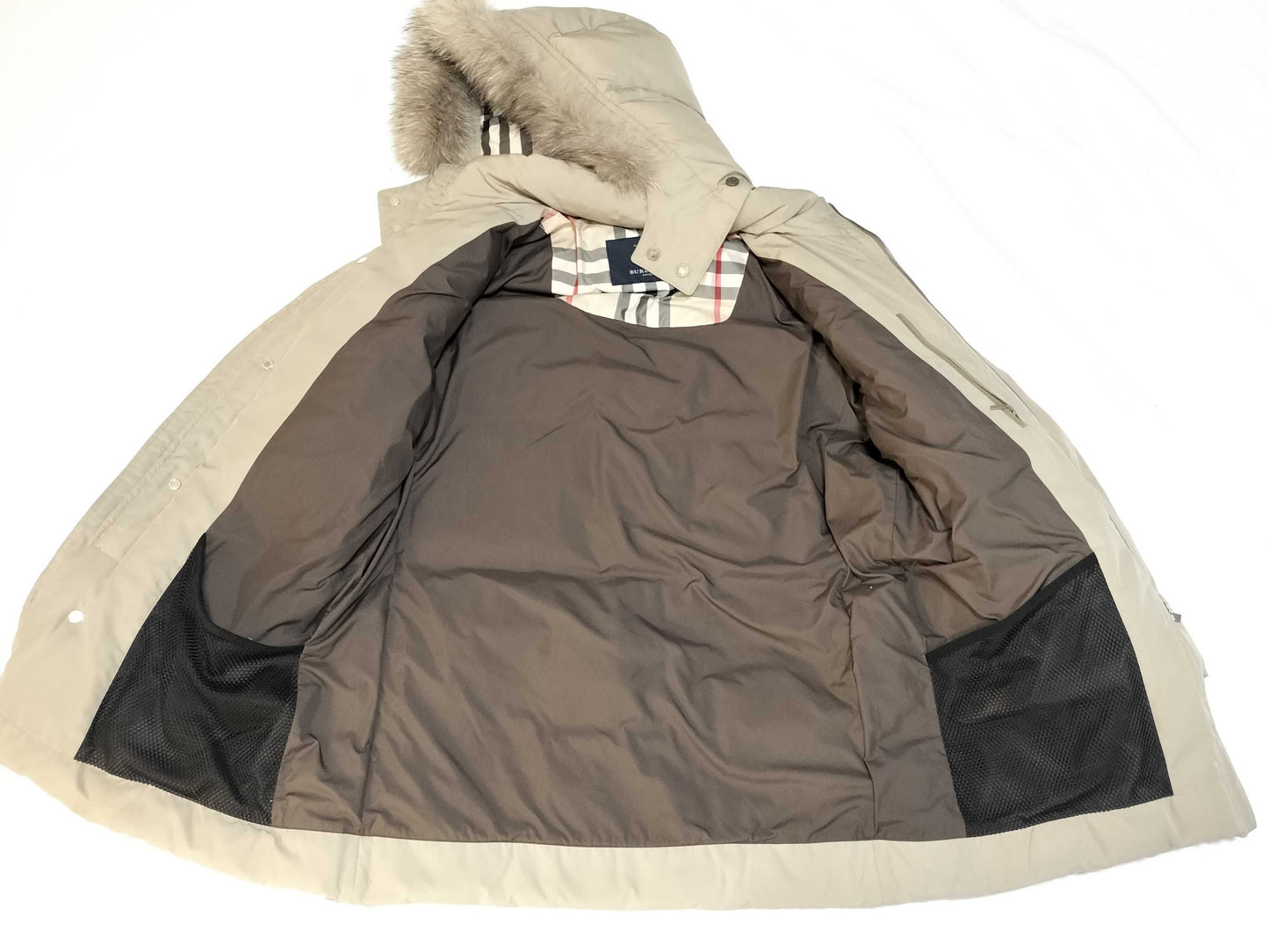 BURBERRY Down Coat Padded Hoodie Nova Check Fur Coat