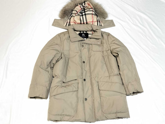 BURBERRY Down Coat Padded Hoodie Nova Check Fur Coat