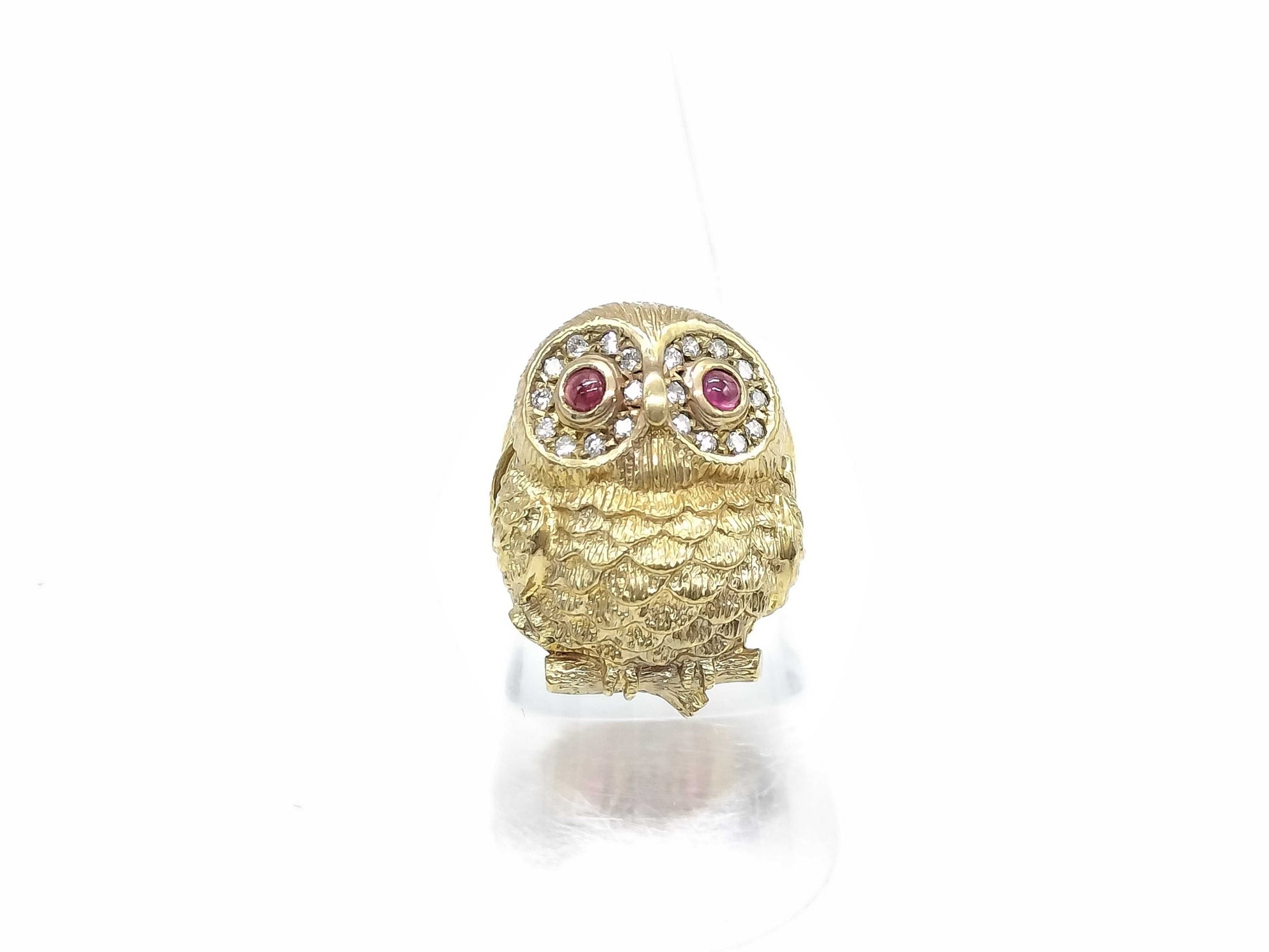 Owl motif R0.30ct D0.30ct K18 11.4g ring 