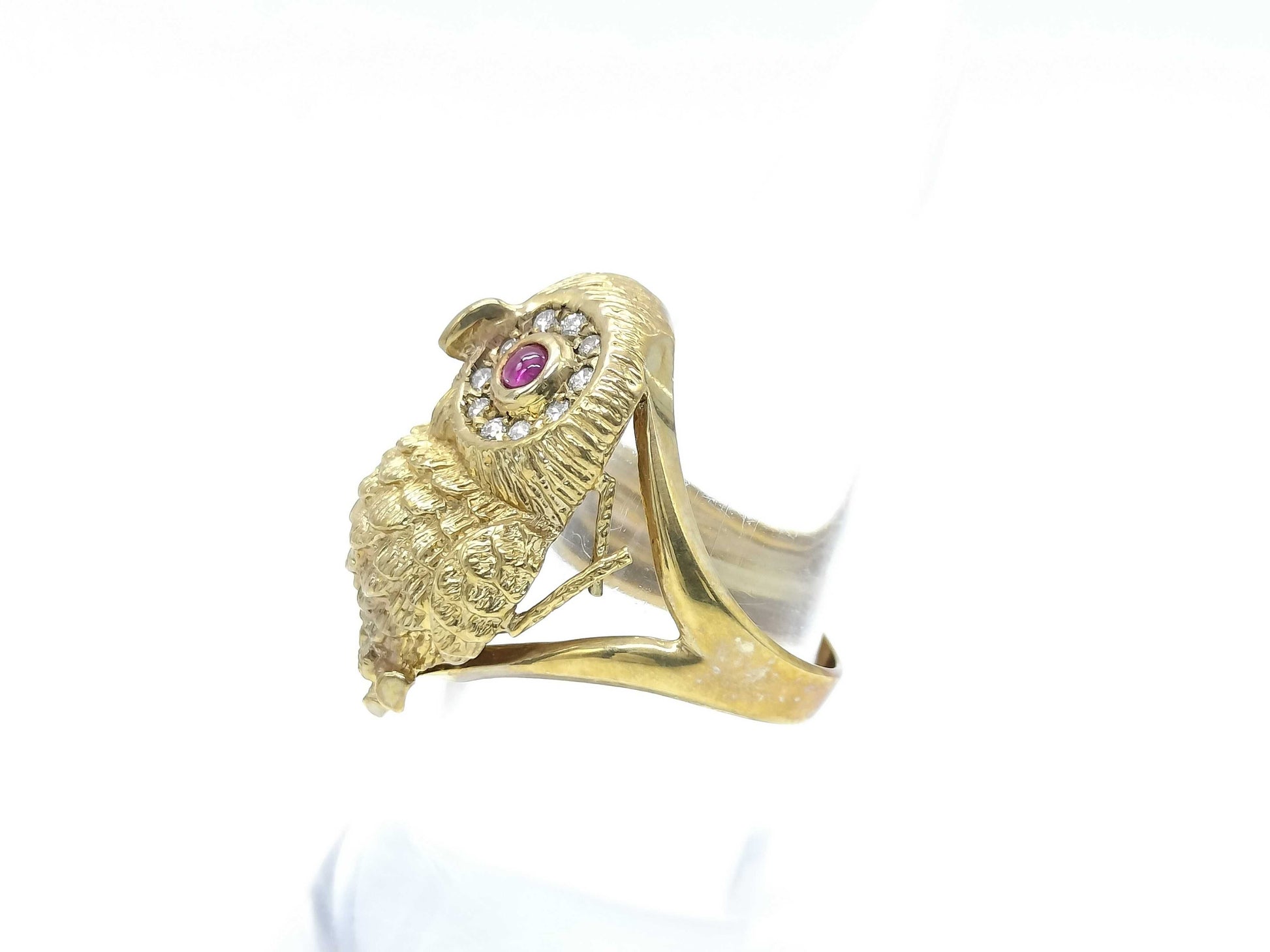 Owl motif R0.30ct D0.30ct K18 11.4g ring 