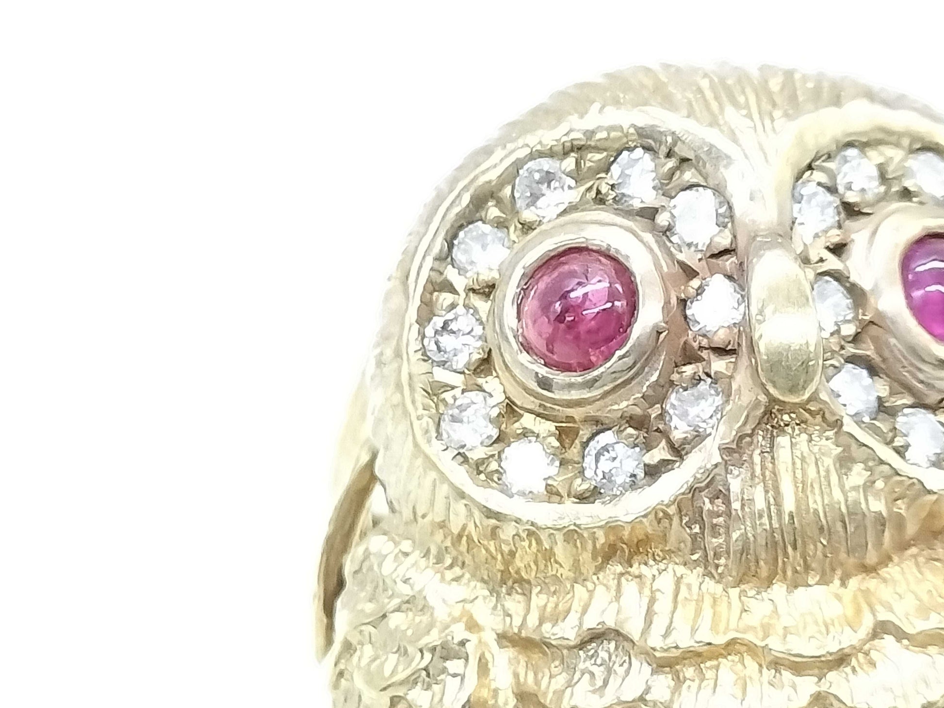 Owl motif R0.30ct D0.30ct K18 11.4g ring 
