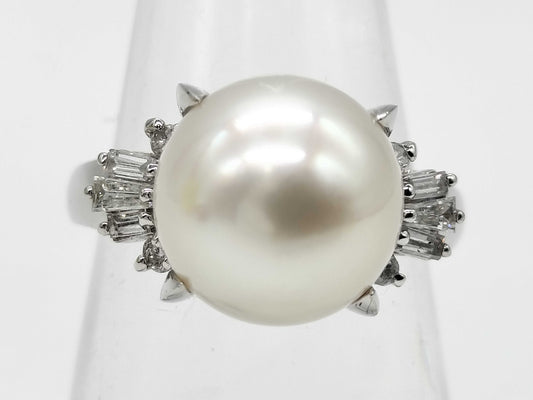 Pearl Ring, Diameter: Approx. 10.4mm, D0.20ct, Pt900, 7.7g 