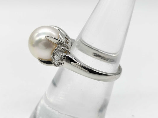 Pearl Ring, Diameter: Approx. 10.4mm, D0.20ct, Pt900, 7.7g 