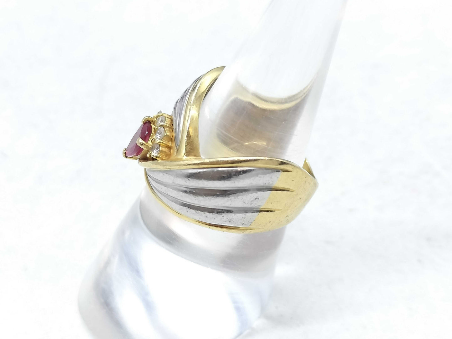 R 0.346ct D 0.128ct K18/Pt900 9.3g Ring 