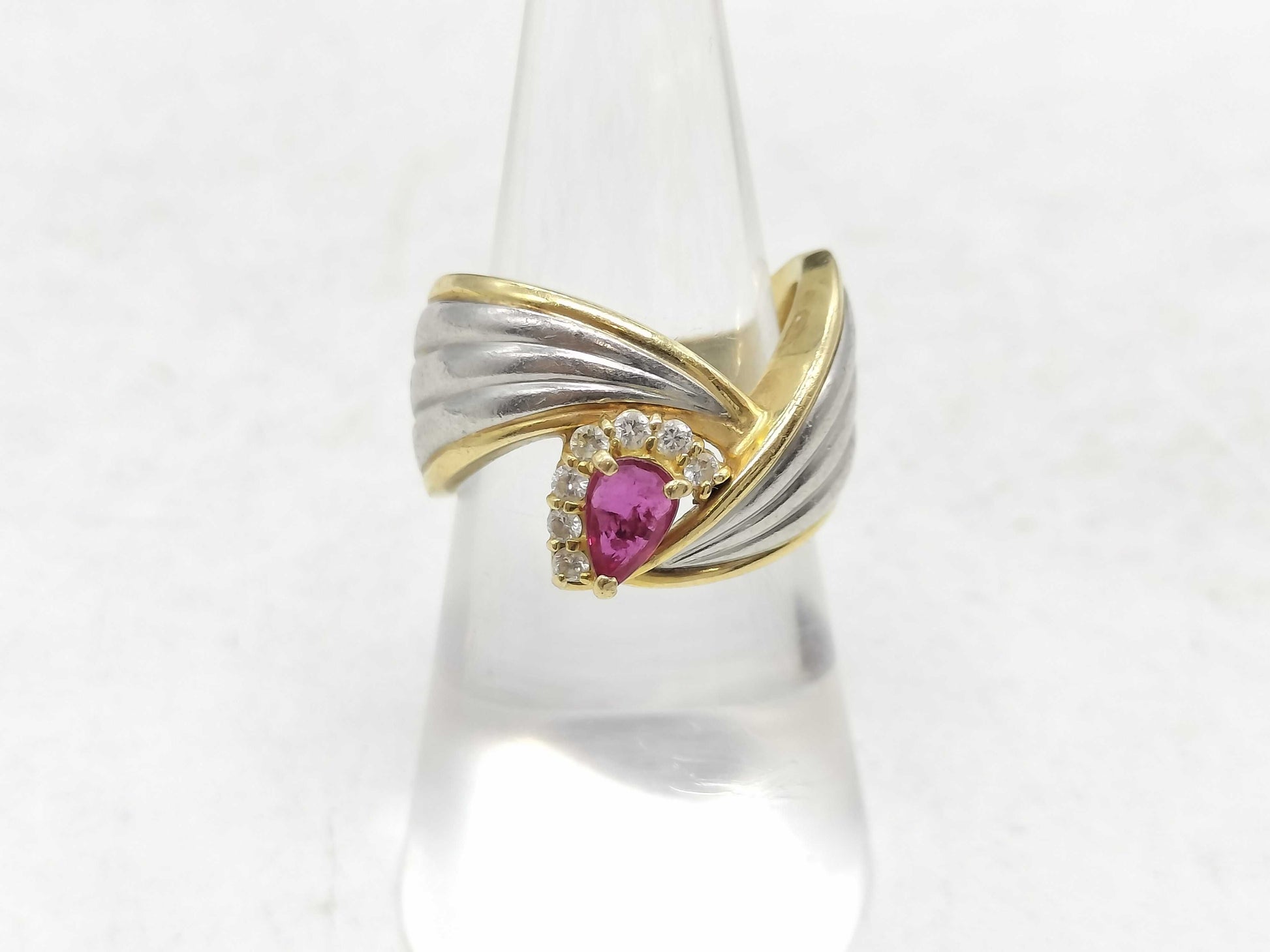 R 0.346ct D 0.128ct K18/Pt900 9.3g Ring 