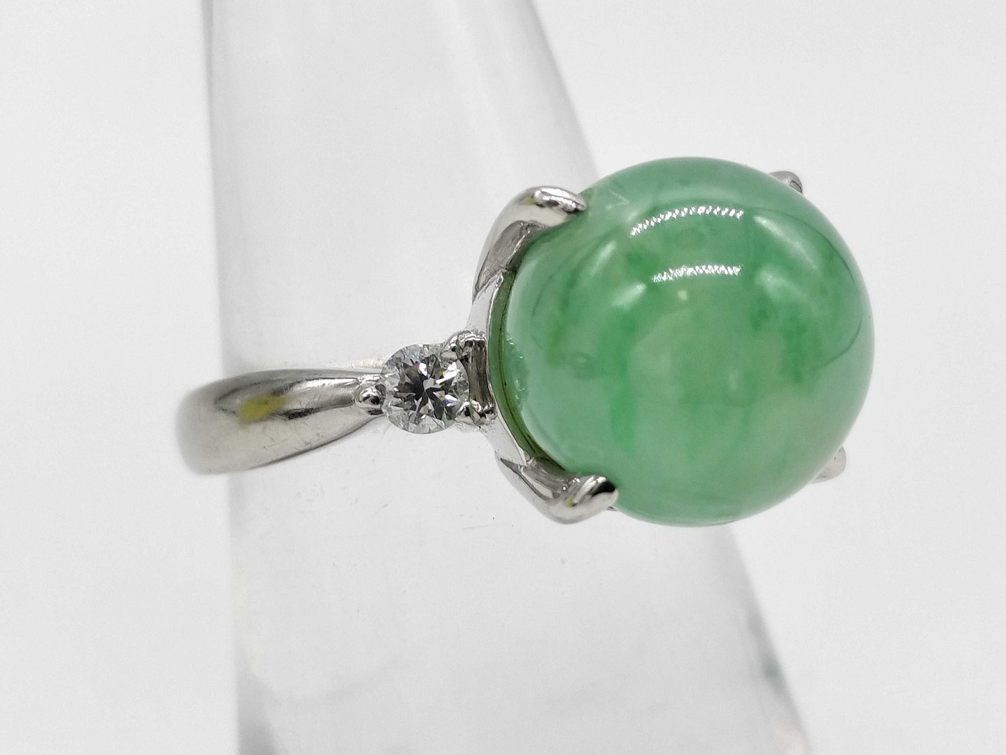 Jadeite Ring, Diameter: Approx. 11.2mm, D0.17ct, Pt900, 8.8g 