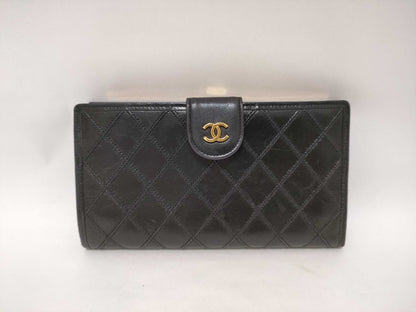 CHANEL Lambskin Long Wallet Coco Black Wallet