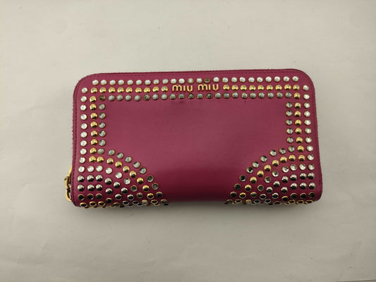 miu miu crystal studs long wallet pink coin purse stain wallet