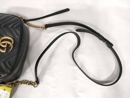 GUCCI GG Marmont Quilted Small Shoulder Bag in Black with GD Hardware