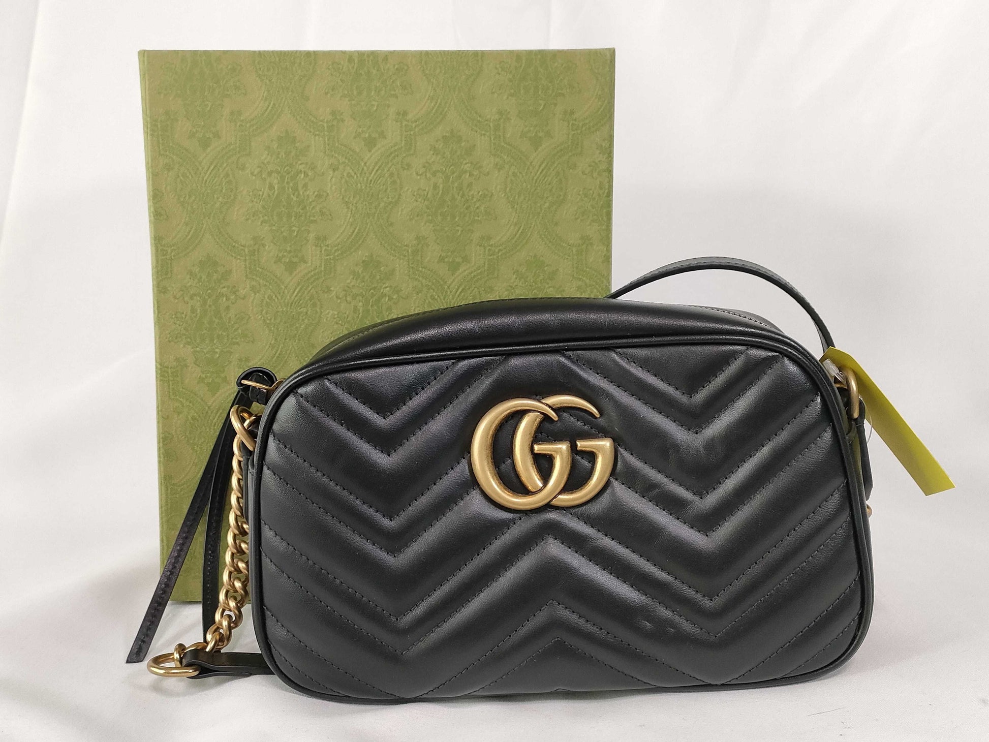 GUCCI GG Marmont Quilted Small Shoulder Bag in Black with GD Hardware