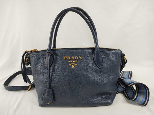 PRADA Vitello Dino Leather Tote Bag with Replacement Strap