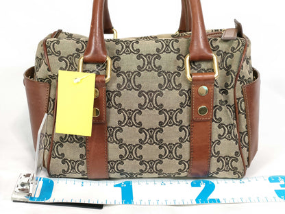 CELINE Mini Boston Bag Macadam Triomphe Logo Canvas and Leather Boston Bag