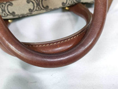 CELINE Mini Boston Bag Macadam Triomphe Logo Canvas and Leather Boston Bag