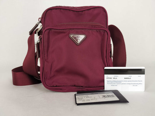 PRADA Nylon Shoulder Bag, Bordeaux