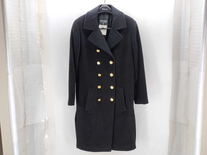 CHANEL Cashmere Coat with Gold Buttons, Size 40