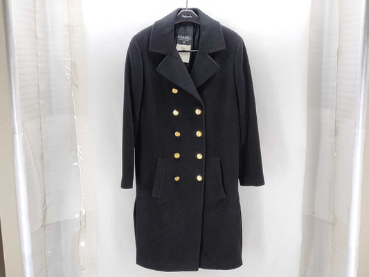 CHANEL Cashmere Coat with Gold Buttons, Size 40