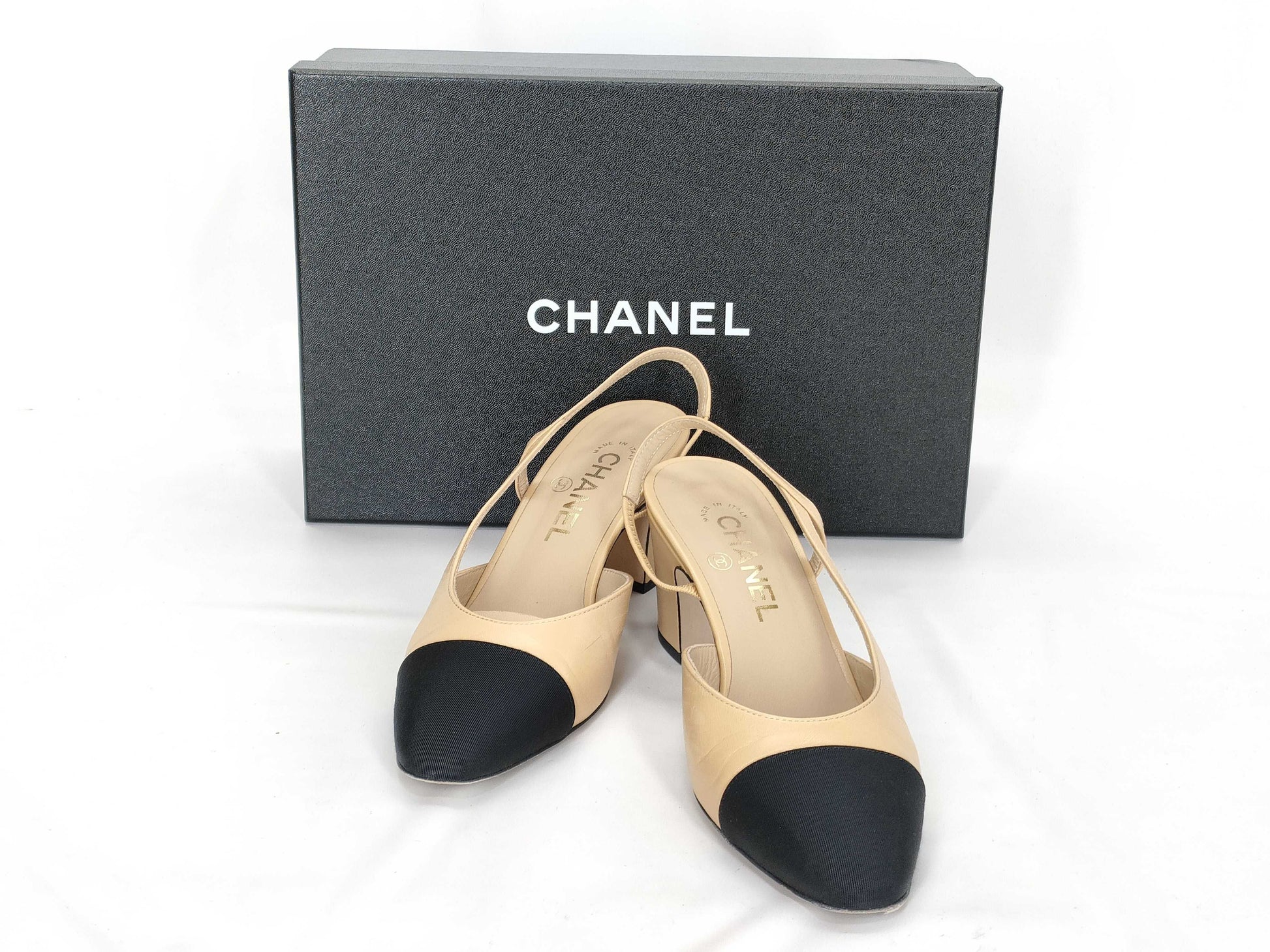 CHANEL Coco Mark Two-Tone Coco Sandals