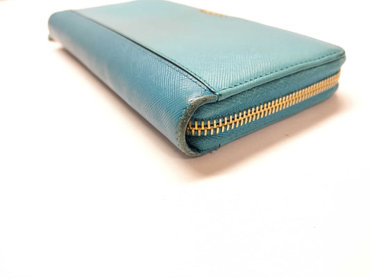 PRADA Saffiano Round Zip Blue Wallet