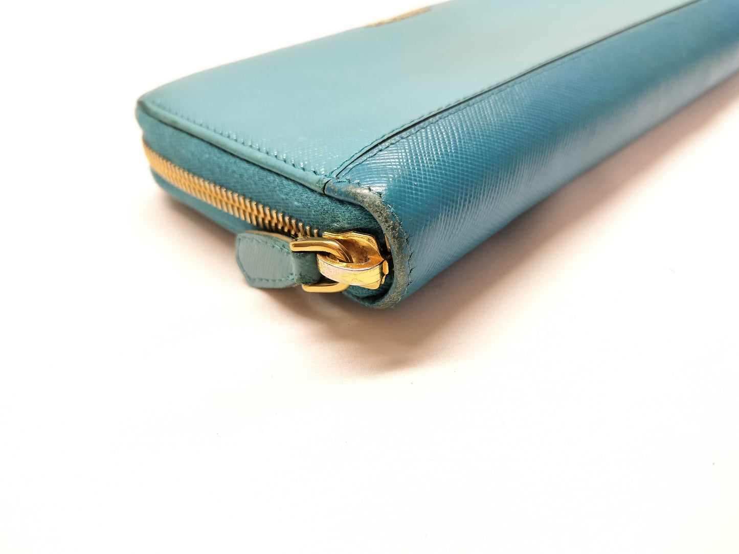 PRADA Saffiano Round Zip Blue Wallet