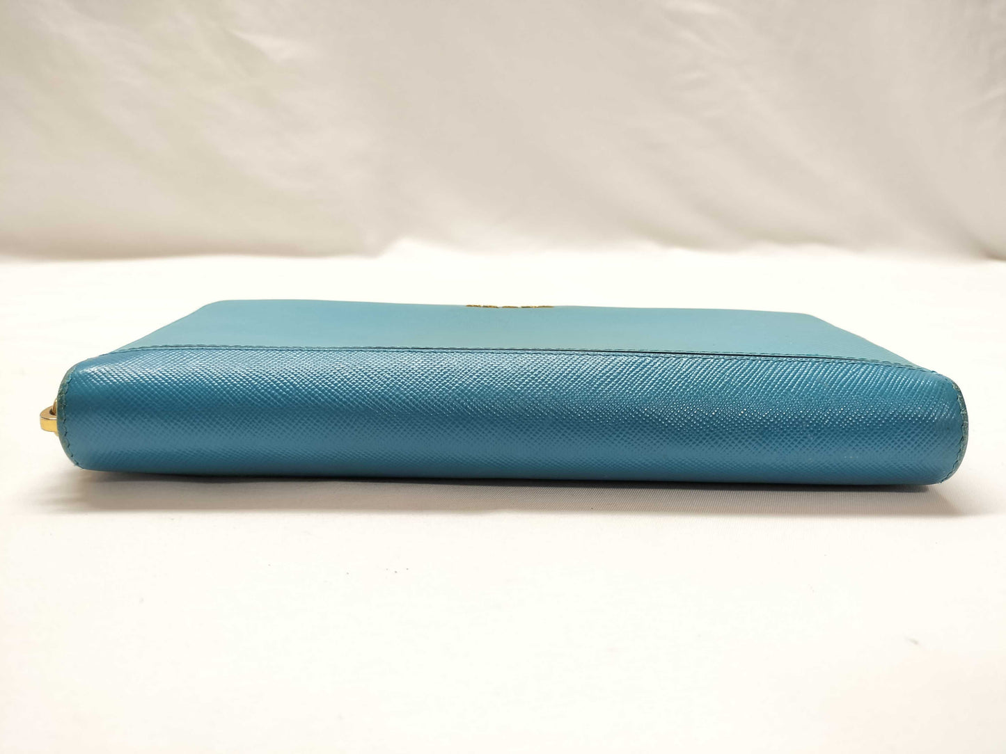 PRADA Saffiano Round Zip Blue Wallet