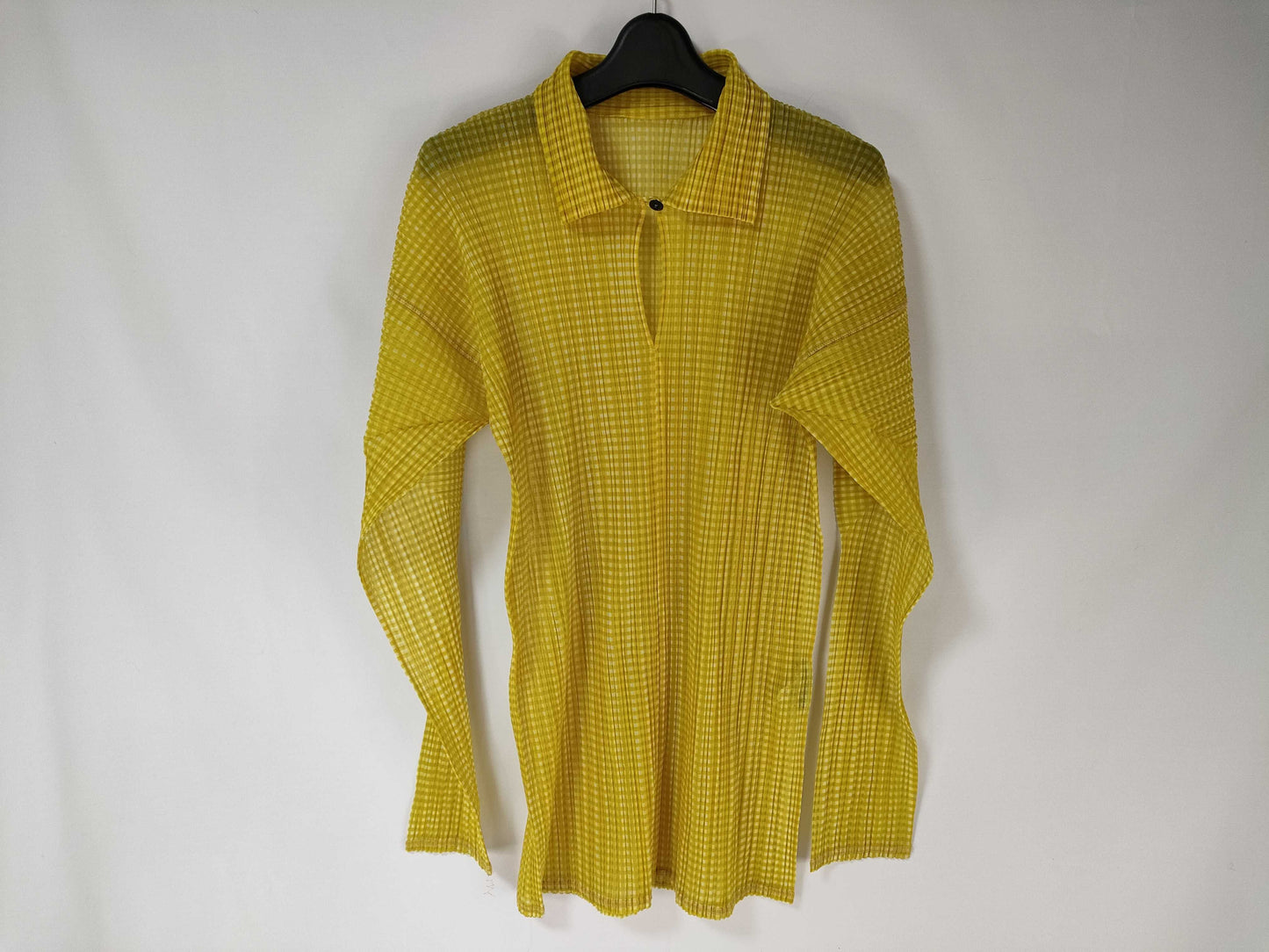 ISSEY MIYAKE Pleated Pullover Gingham Check Yellow Top