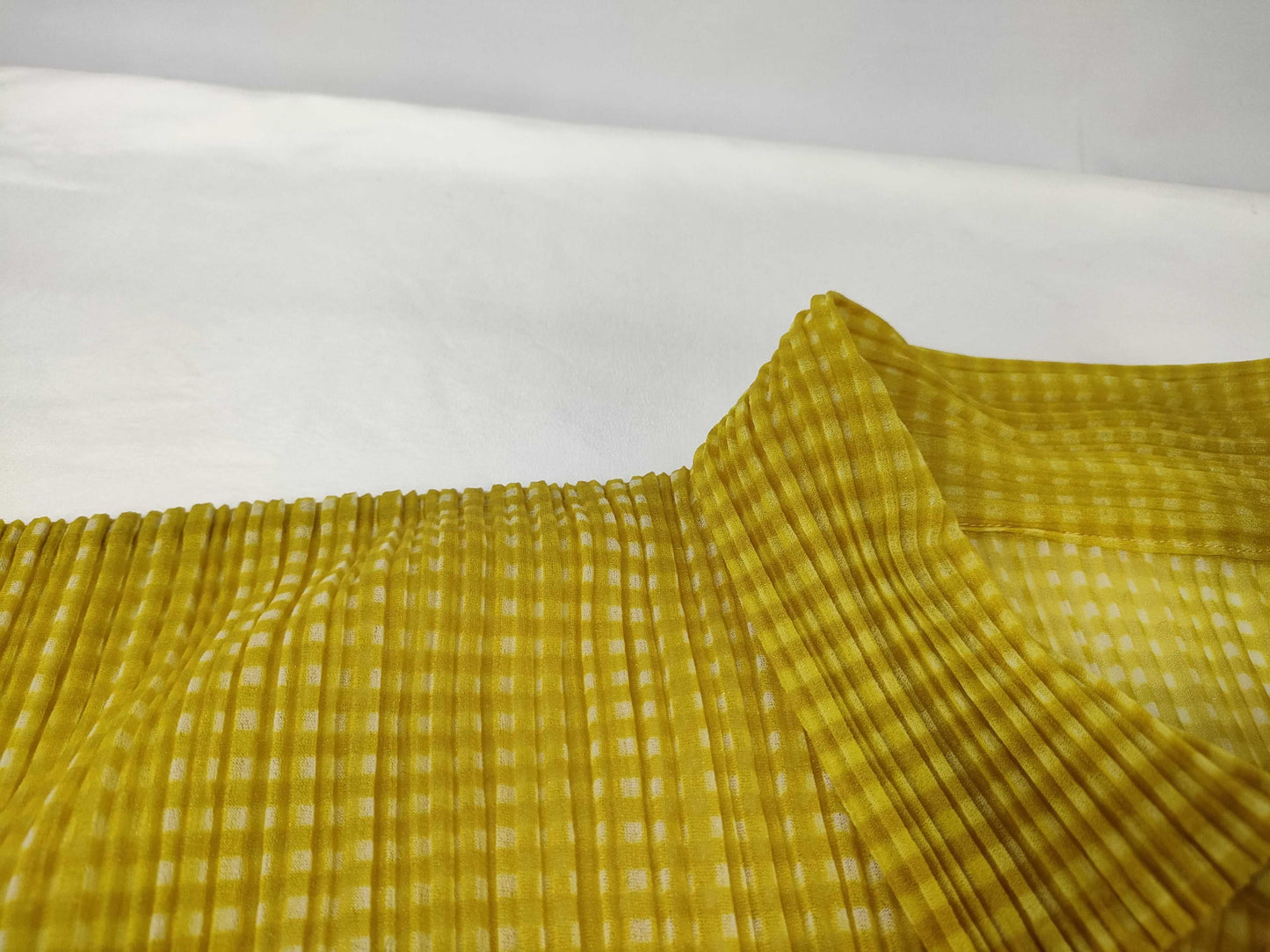 ISSEY MIYAKE Pleated Pullover Gingham Check Yellow Top
