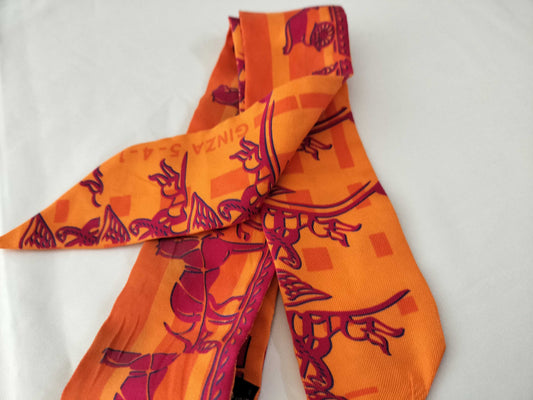 HERMES Twilly Orange Silk Scarf