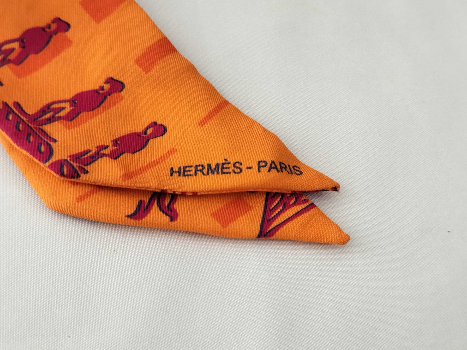 HERMES Twilly Orange Silk Scarf