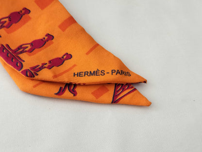 HERMES Twilly Orange Silk Scarf