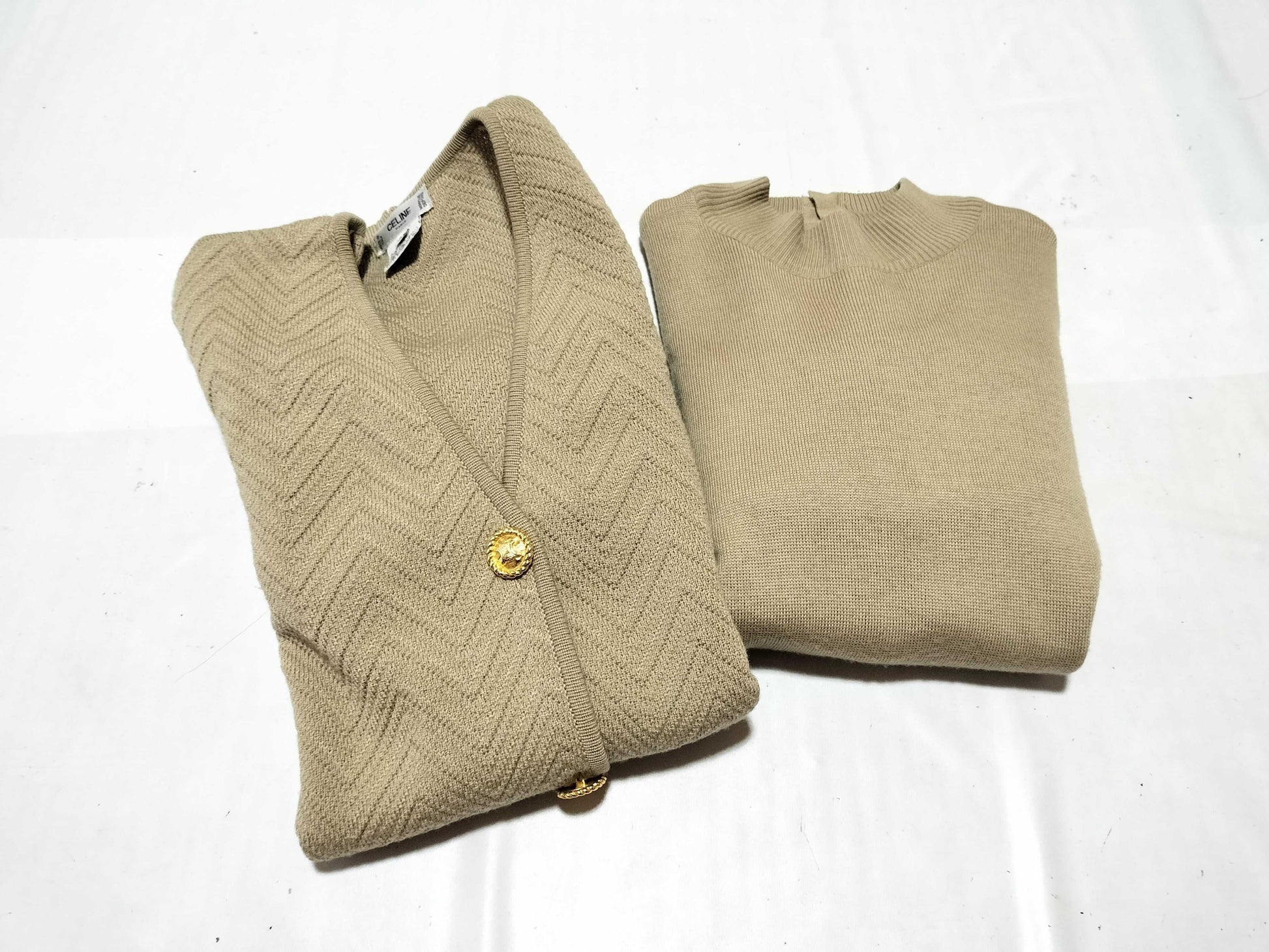 CELINE Ensemble Long Sleeve Top with Macadam Design Buttons