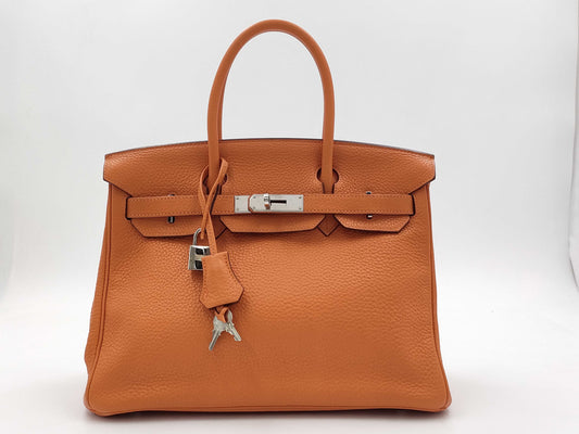 HERMES Birkin 30 Orange Silver Fittings □L Handbag