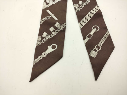 HERMES Carre Chain/Chaine Chain Pattern Brown Scarf