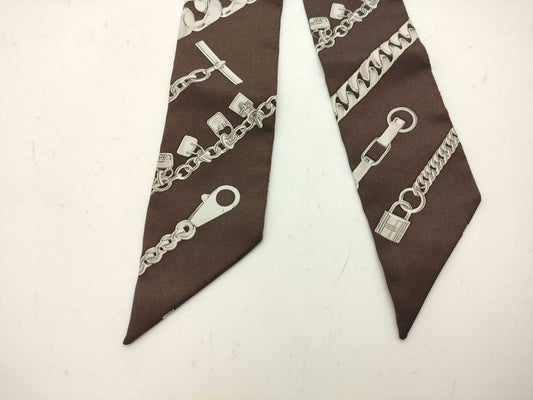 HERMES Carre Chain/Chaine Chain Pattern Brown Scarf