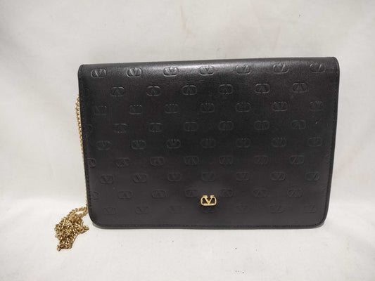 VALENTINO Leather Logo Push Lock Chain Shoulder Bag