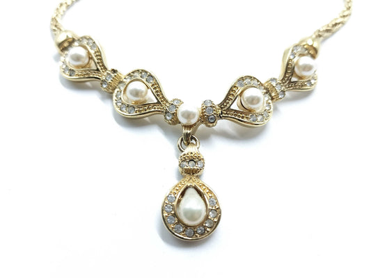 Dior Faux Pearl Necklace and Earrings Set Necklace