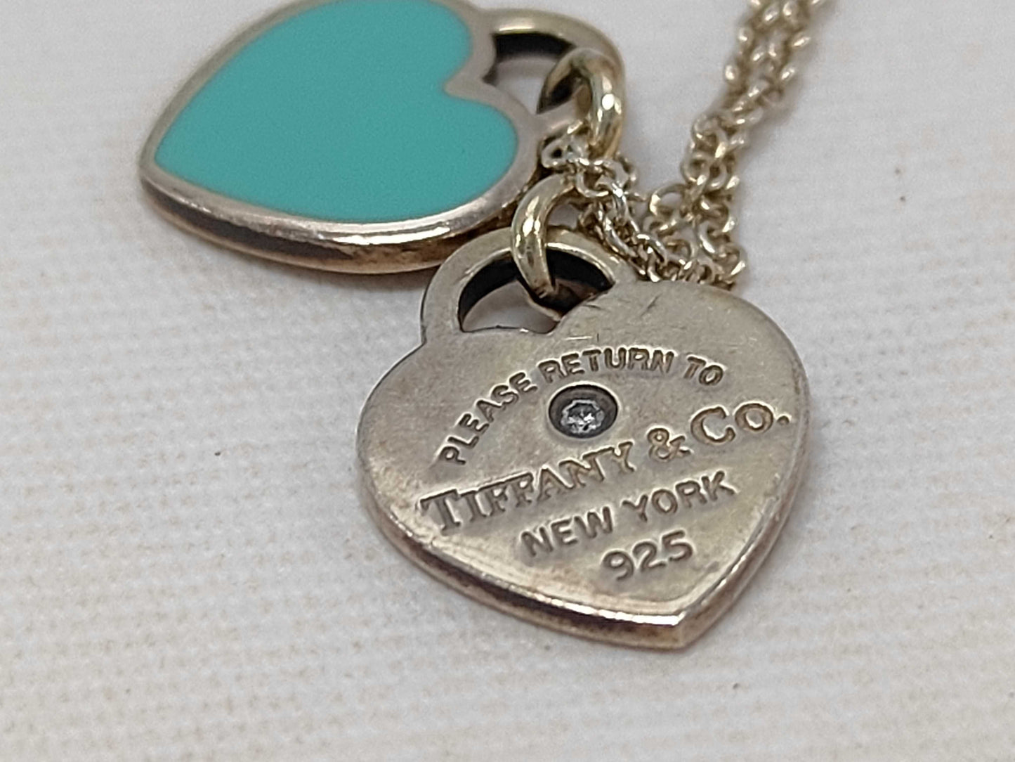 Tiffany & Co. Return to Double Heart Necklace, Green, Ag925, 2.7g