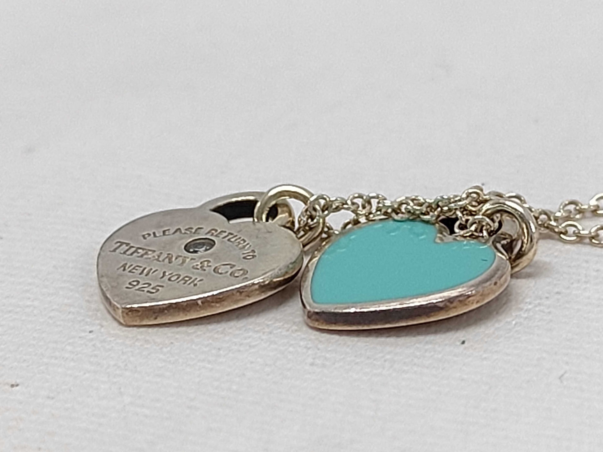 Tiffany & Co. Return to Double Heart Necklace, Green, Ag925, 2.7g