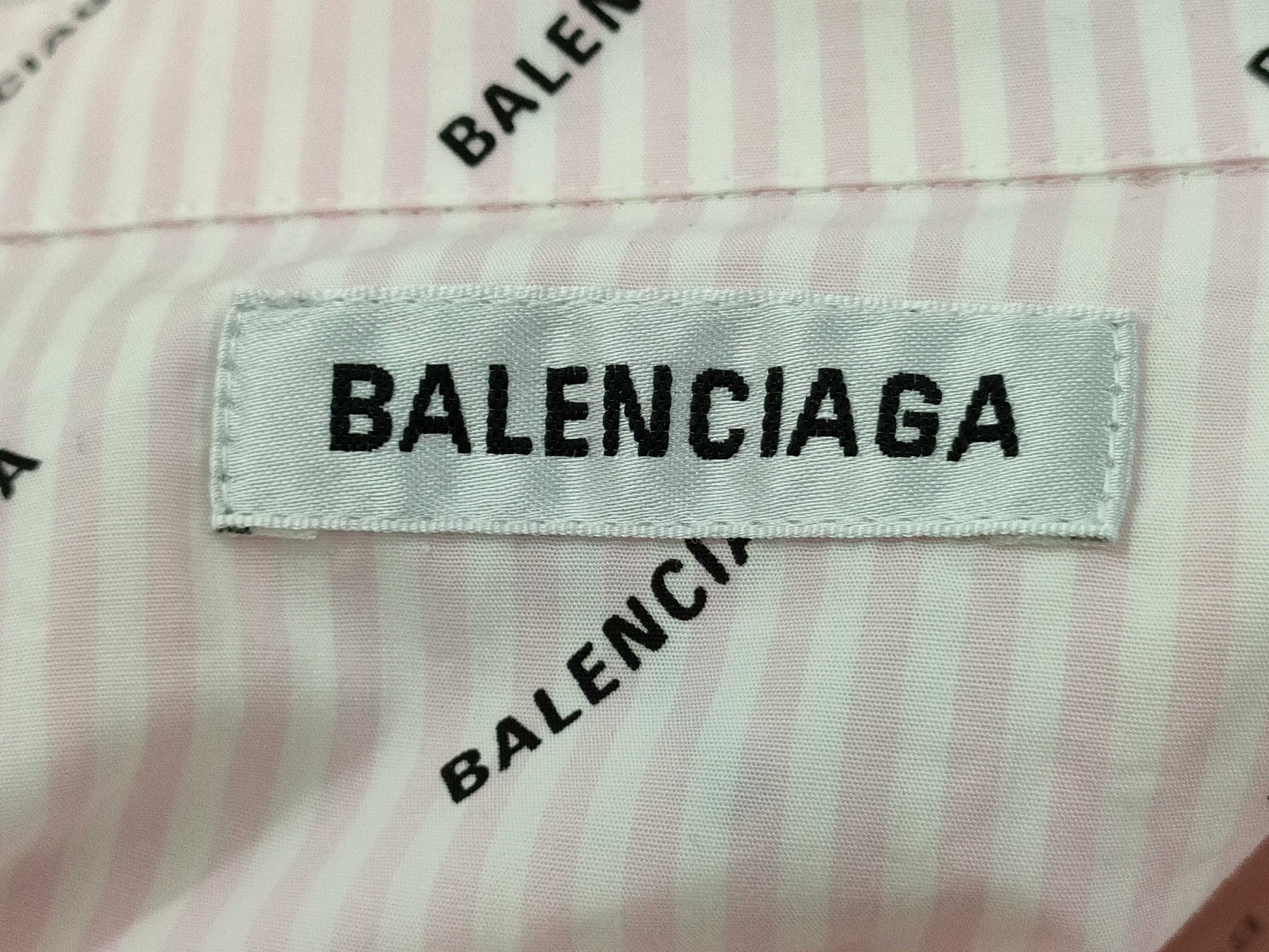 BALENCIAGA Long Sleeve Dress Shirt Logo Stripe Pink x White Shirt