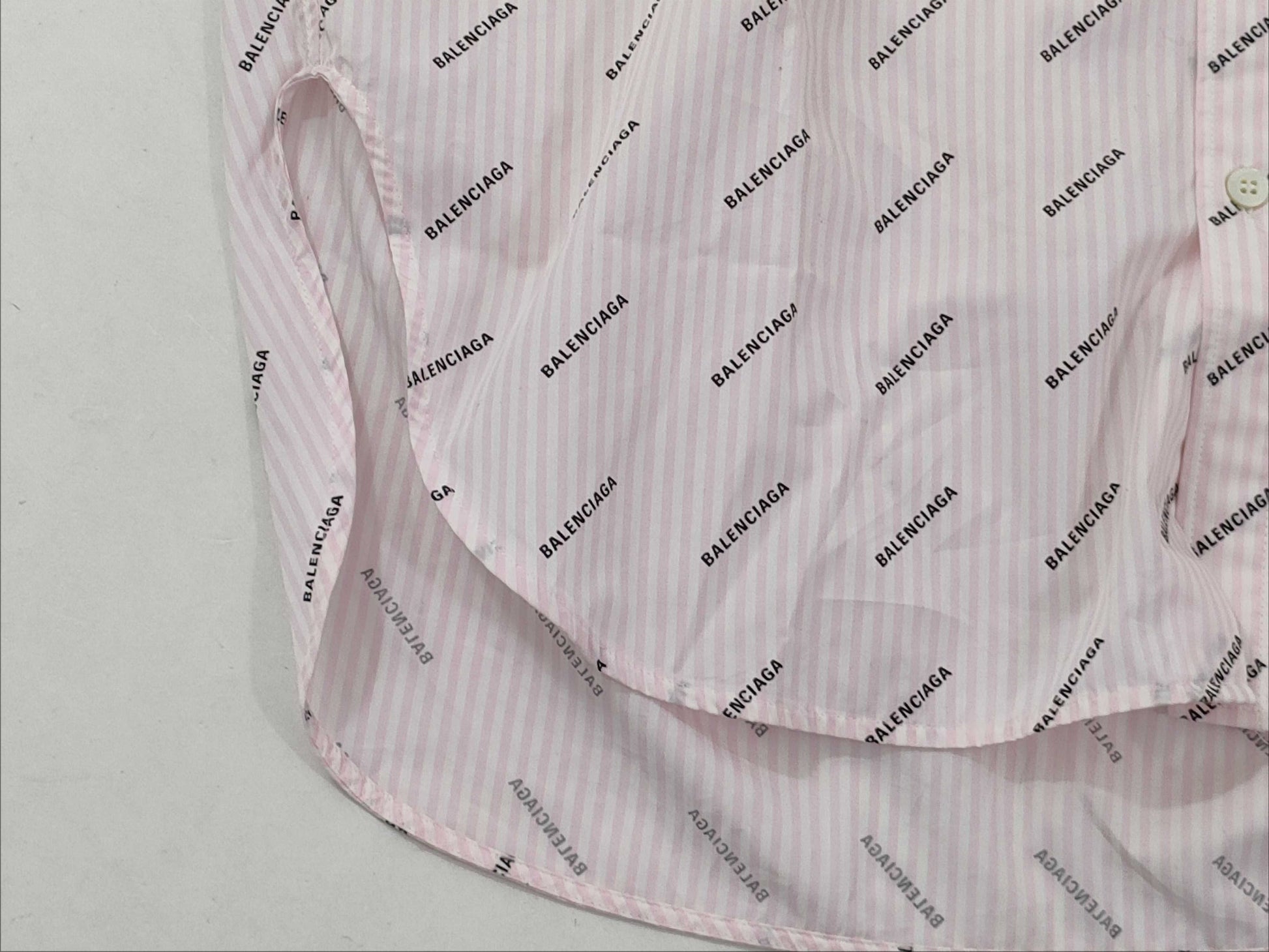 BALENCIAGA Long Sleeve Dress Shirt Logo Stripe Pink x White Shirt