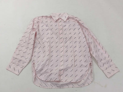 BALENCIAGA Long Sleeve Dress Shirt Logo Stripe Pink x White Shirt