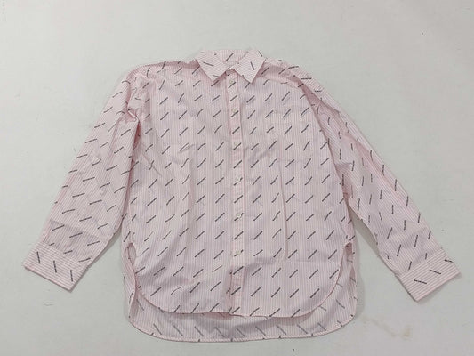 BALENCIAGA Long Sleeve Dress Shirt Logo Stripe Pink x White Shirt
