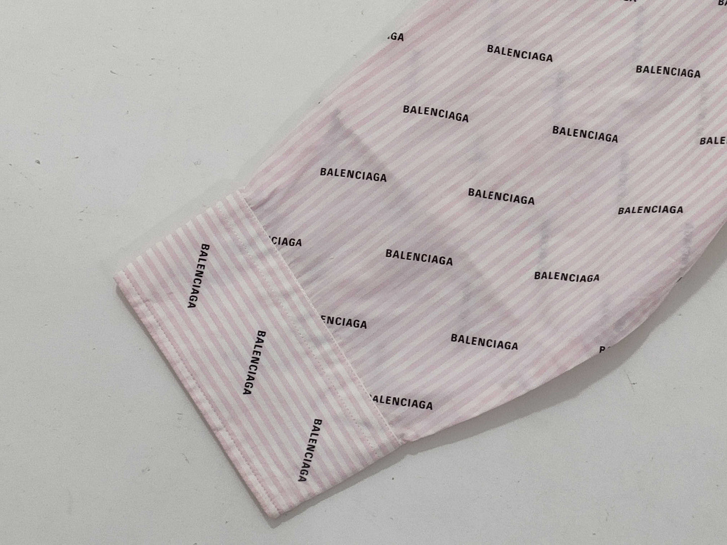 BALENCIAGA Long Sleeve Dress Shirt Logo Stripe Pink x White Shirt