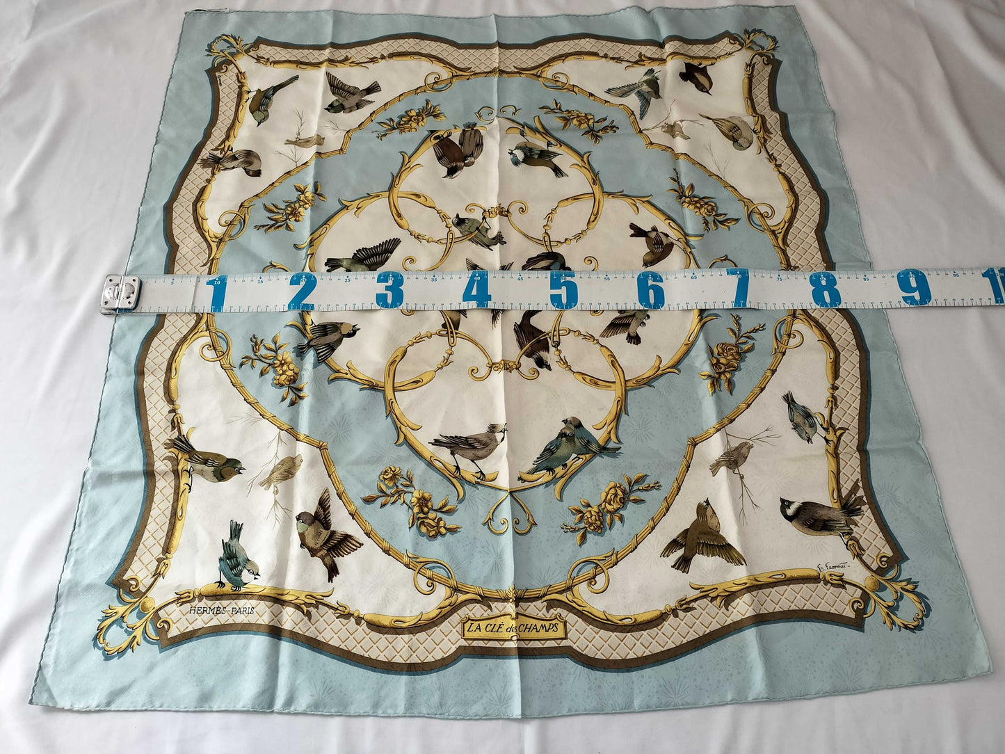 HERMES Carre LA CLE des CHAMPS Scarf 90 Light Blue Scarf