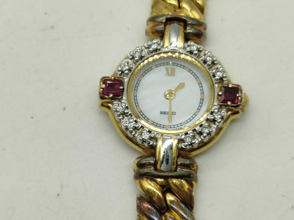 SEIKO Diamond and Ruby Bezel 1F20-0B70 Women's Watch