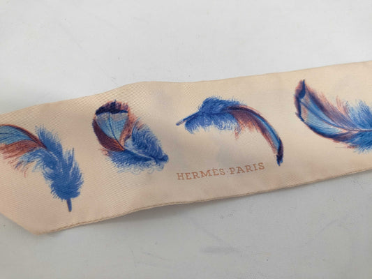 HERMES Twilly Feather Pattern Scarf